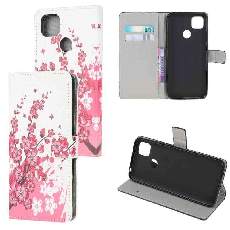 Folio Deksel for Xiaomi Redmi 9C Magenta Tropiske Blomster