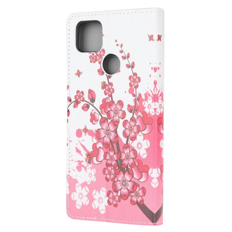 Folio Deksel for Xiaomi Redmi 9C Magenta Tropiske Blomster