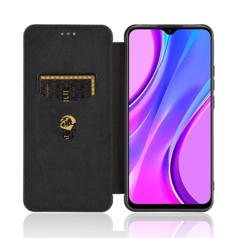 Folio Deksel Xiaomi Redmi 9C Svart Farget Karbon Silikon