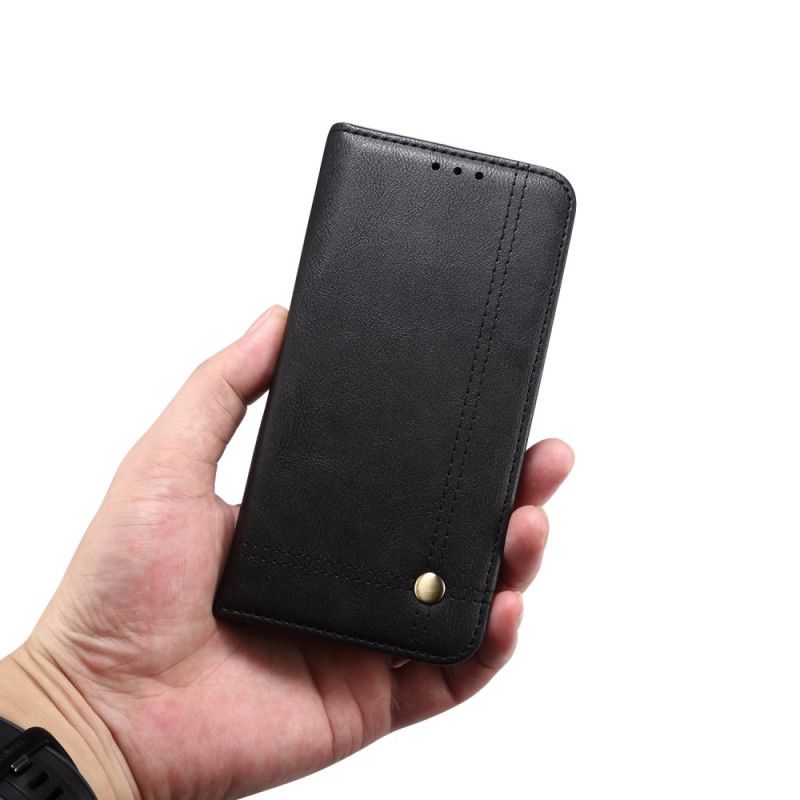 Folio Deksel Xiaomi Redmi 9C Svart Sydd Skinneffekt