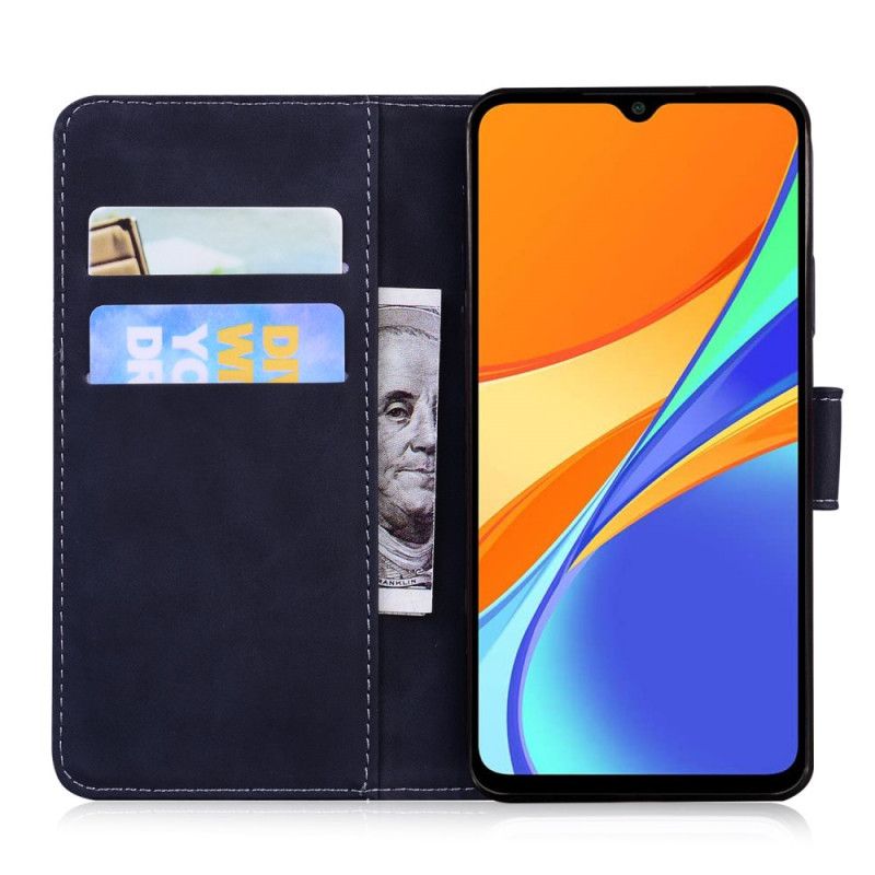 Folio Deksel Xiaomi Redmi 9C Svart Tiger Ansikts Utskrift Anti-fall