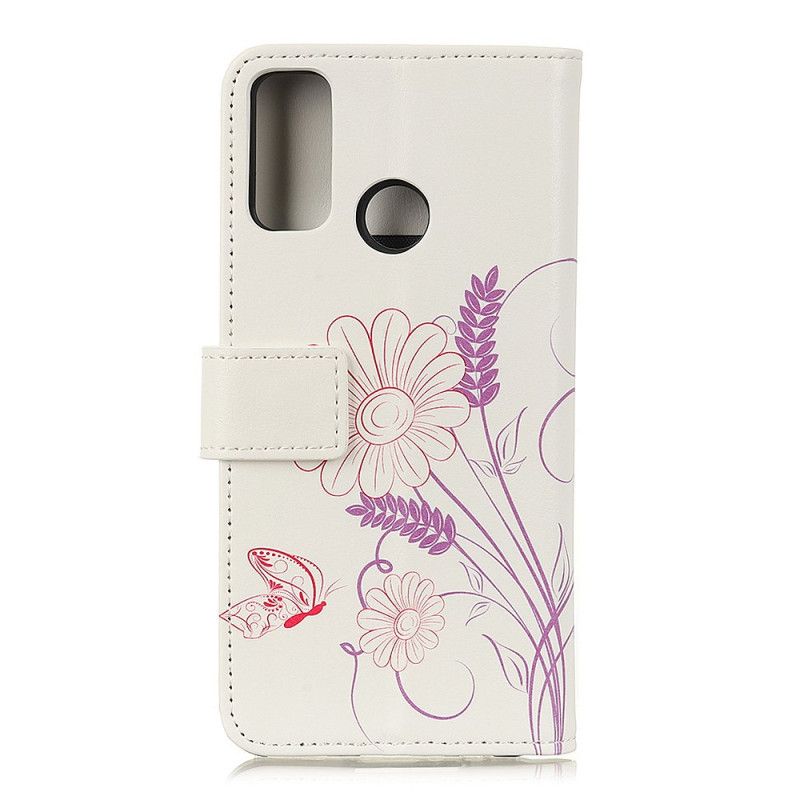 Lærdeksel Folio Deksel Xiaomi Redmi 9C Tegning Av Sommerfugler Og Blomster