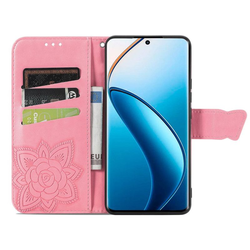 Folio Deksel Realme 12 Pro / 12 Pro Plus Stor Sommerfugl Med Stropp