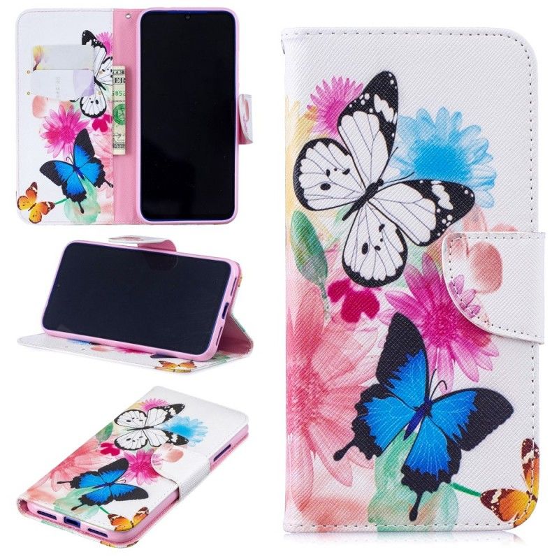 Folio Deksel for Xiaomi Redmi Note 7 Magenta Malte Sommerfugler Og Blomster