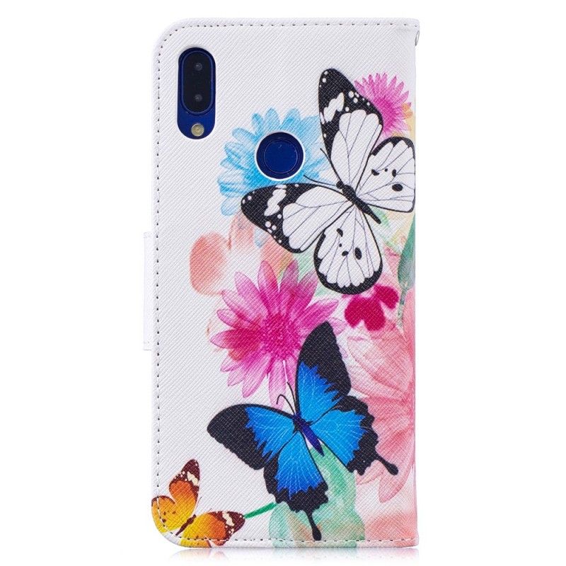 Folio Deksel for Xiaomi Redmi Note 7 Magenta Malte Sommerfugler Og Blomster