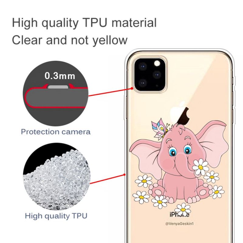 Deksel for iPhone 11 Pro Max Gjennomsiktig Rosa Elefant