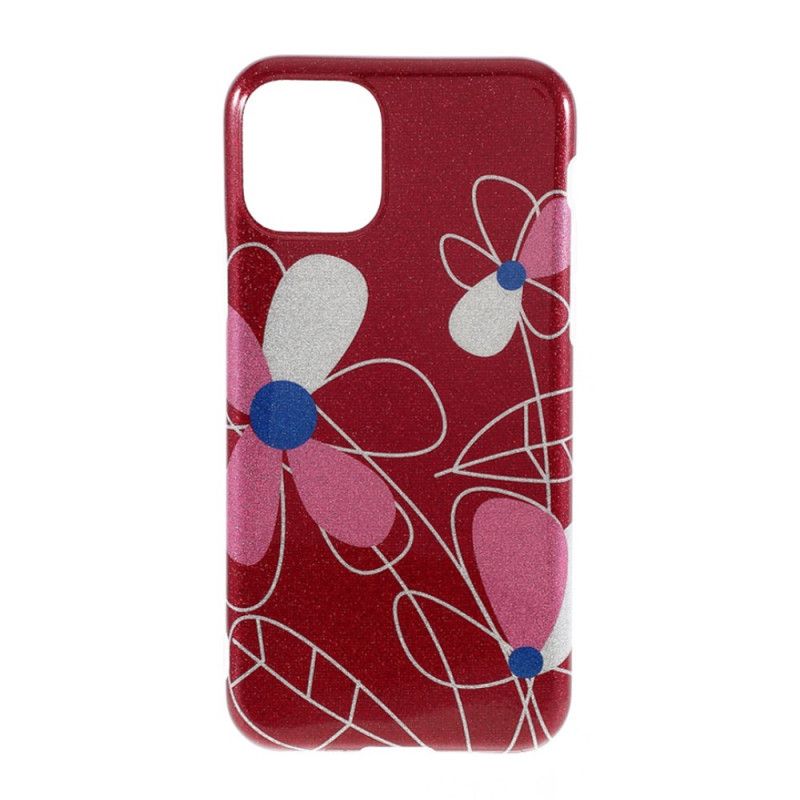 Deksel iPhone 11 Pro Max Rød Blomsterglitter Beskyttelse