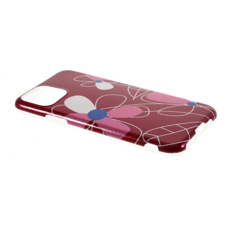 Deksel iPhone 11 Pro Max Rød Blomsterglitter Beskyttelse