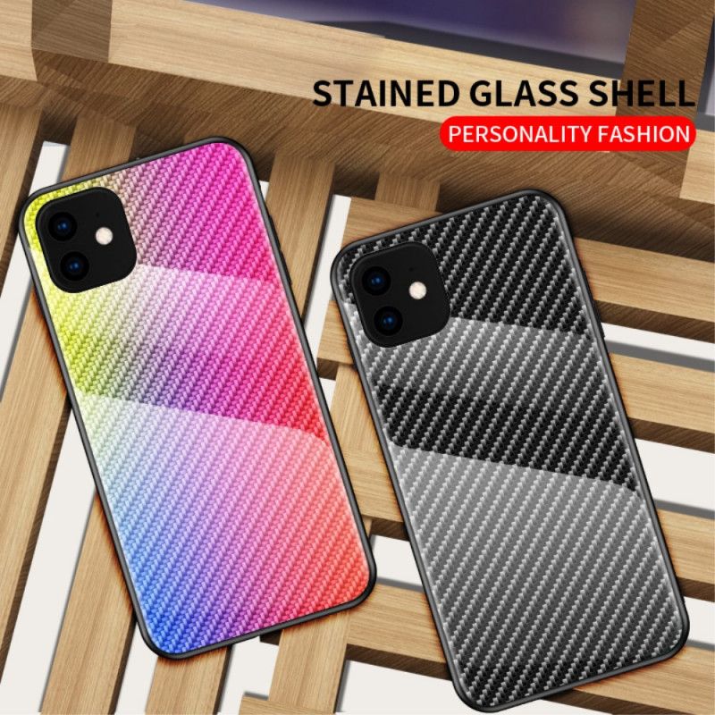 Deksel iPhone 11 Pro Max Svart Mobildeksel Karbonfiber Herdet Glass