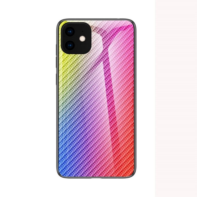 Deksel iPhone 11 Pro Max Svart Mobildeksel Karbonfiber Herdet Glass