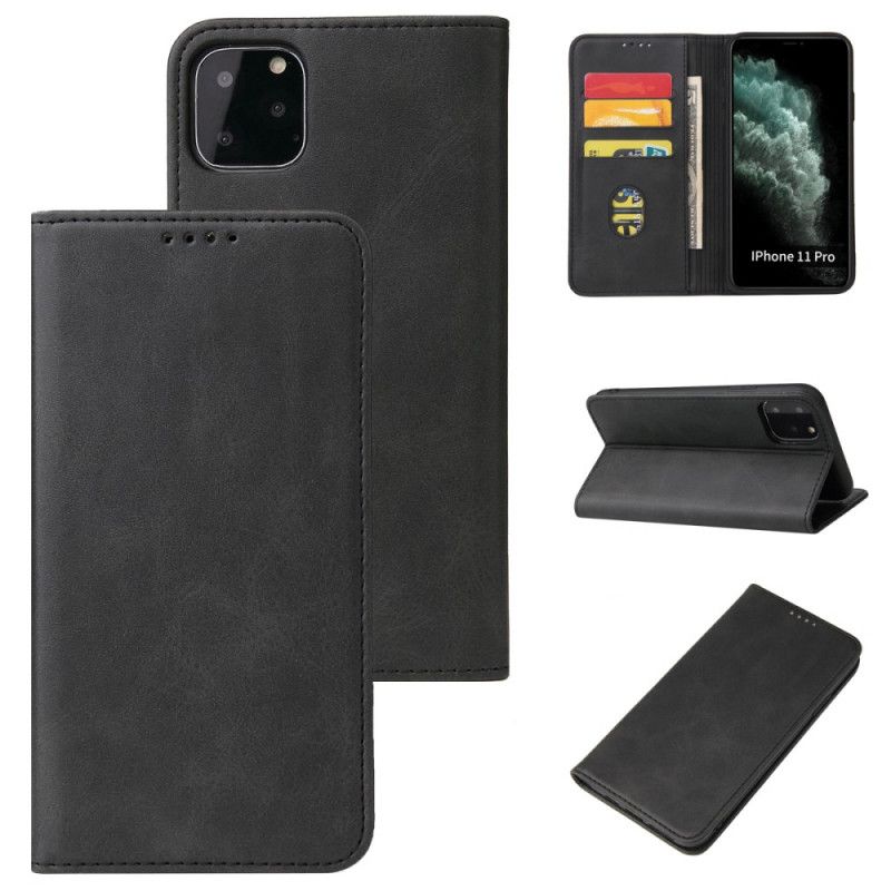 Folio Deksel for iPhone 11 Pro Max Svart Forretningsstil Pluss Skinneffekt