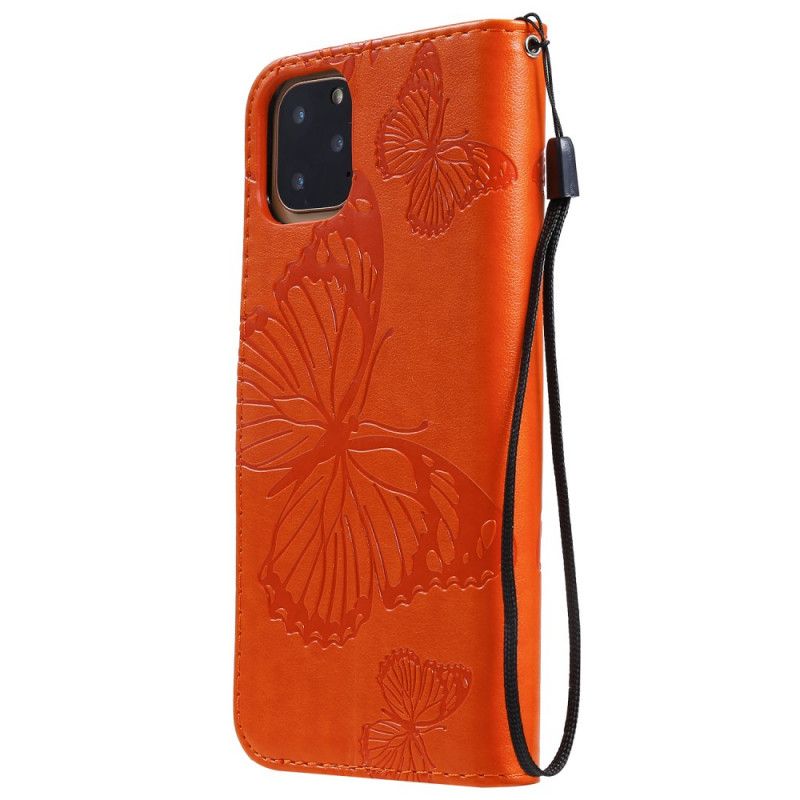 Folio Deksel iPhone 11 Pro Max Oransje Kjempestore Sommerfugler Anti-fall