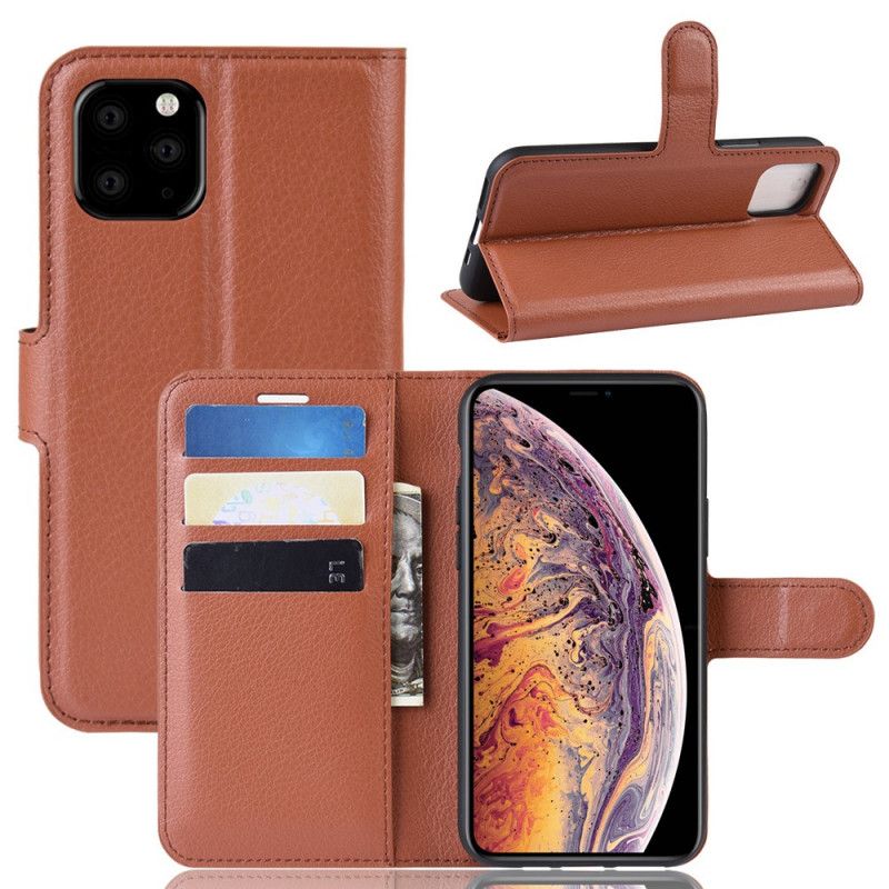 Folio Deksel iPhone 11 Pro Max Svart Premium Litchi-Effekt