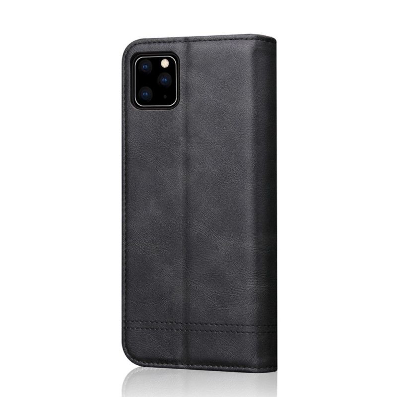 Folio Deksel iPhone 11 Pro Max Svart Sydd Skinneffekt