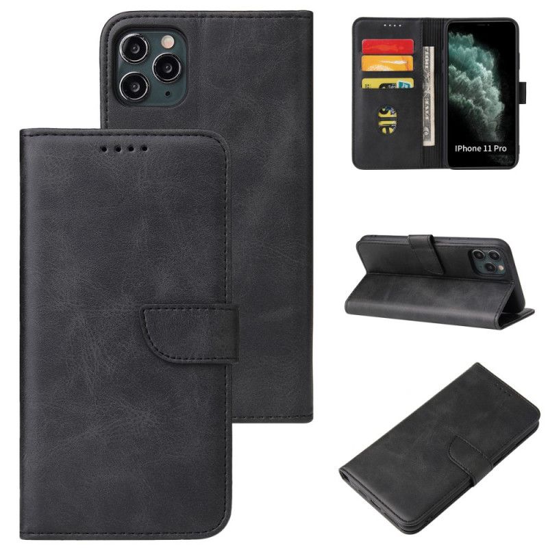 Folio Deksel iPhone 11 Pro Max Svart Vintage Skinnstil Beskyttelse