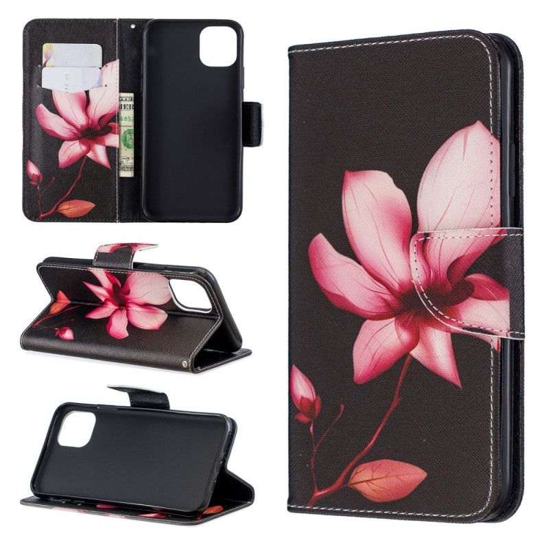 Lærdeksel Folio Deksel iPhone 11 Pro Max Mobildeksel Rosa Blomst