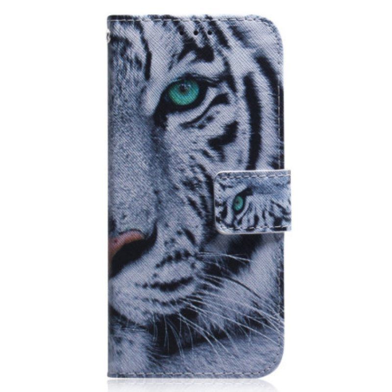 Lærdeksel Til Xiaomi Redmi Note 12 5G Med Kjede Strappy White Tiger