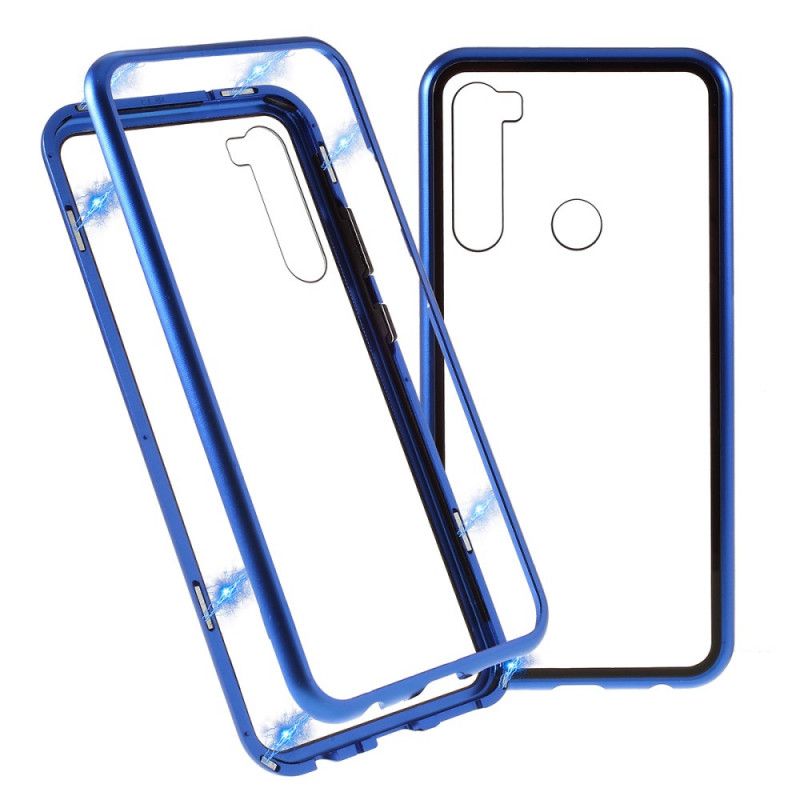 Deksel for Xiaomi Redmi Note 8 Svart Metallkanter I Herdet Glass