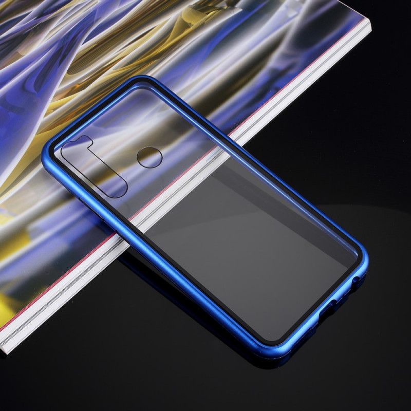 Deksel for Xiaomi Redmi Note 8 Svart Metallkanter I Herdet Glass