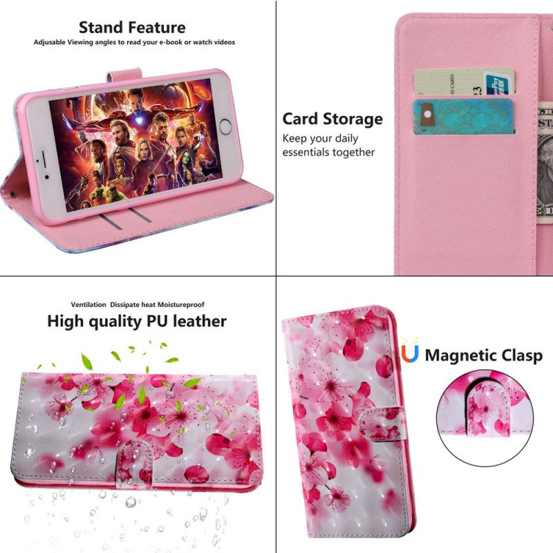 Folio Deksel for Xiaomi Redmi Note 8 Blendende Rosa Blomster