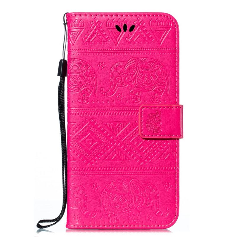 Folio Deksel for Xiaomi Redmi Note 8 Magenta Elefanter I Imitert Skinn