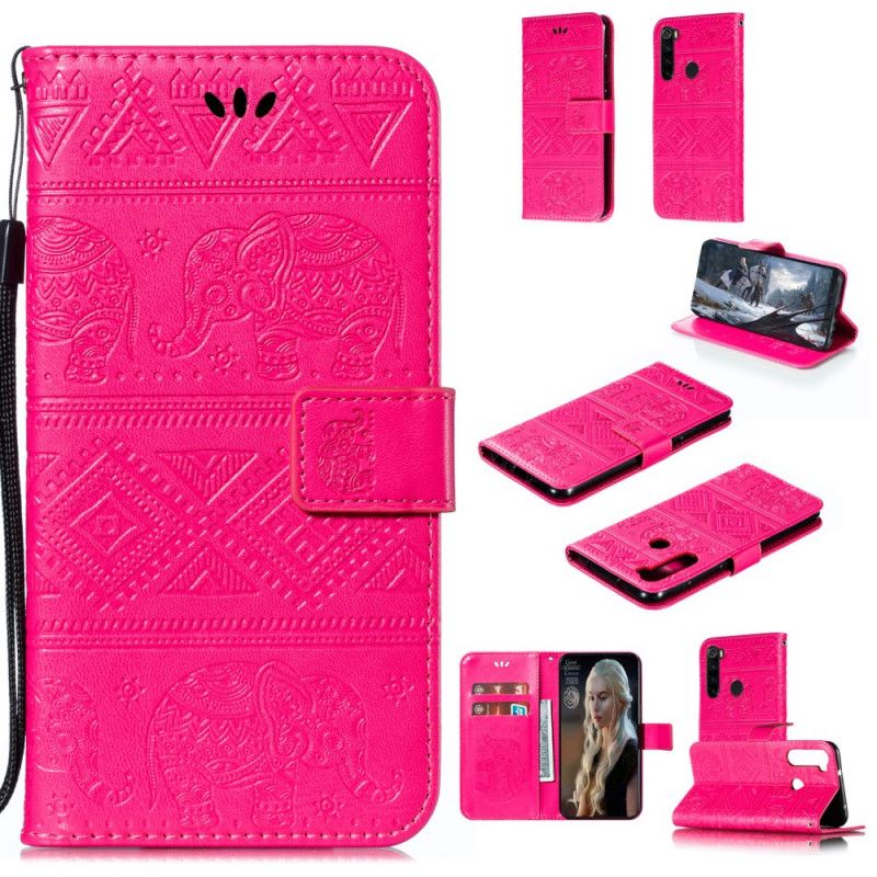 Folio Deksel for Xiaomi Redmi Note 8 Magenta Elefanter I Imitert Skinn