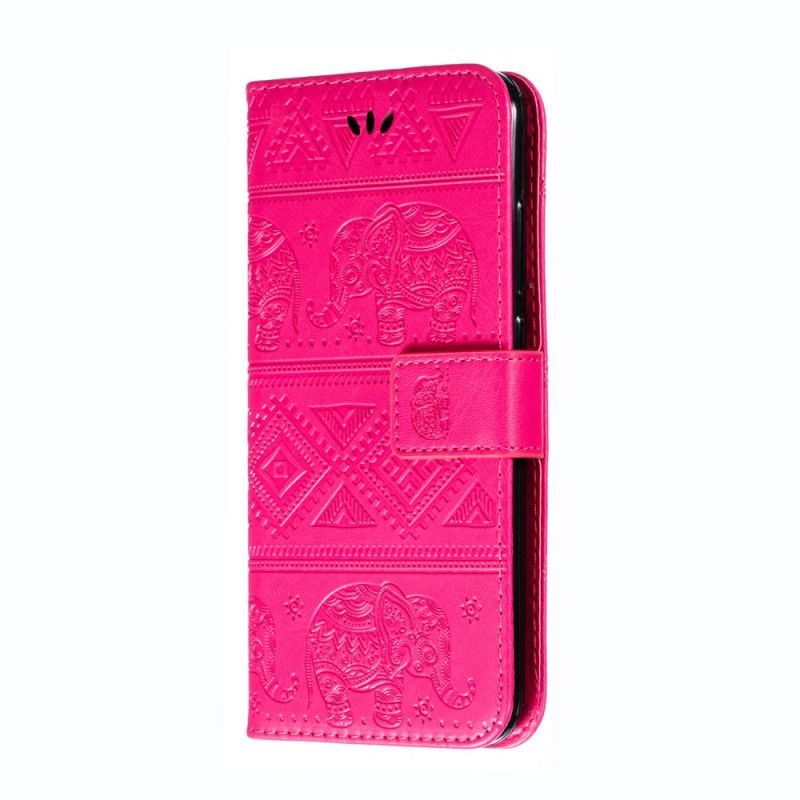 Folio Deksel for Xiaomi Redmi Note 8 Magenta Elefanter I Imitert Skinn