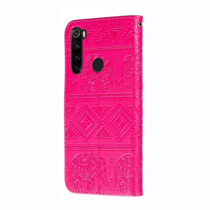 Folio Deksel for Xiaomi Redmi Note 8 Magenta Elefanter I Imitert Skinn