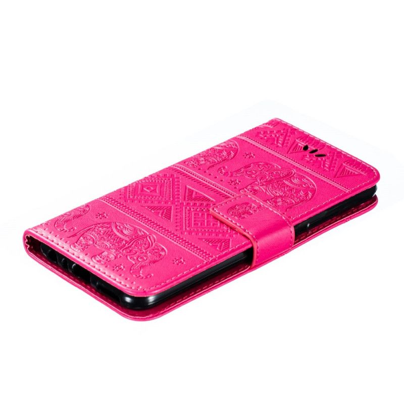 Folio Deksel for Xiaomi Redmi Note 8 Magenta Elefanter I Imitert Skinn