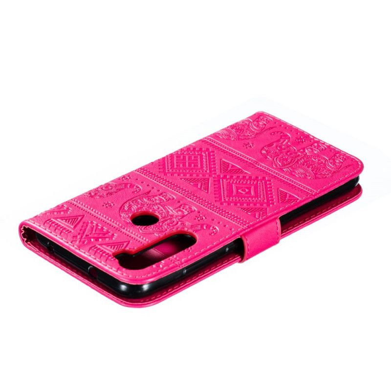 Folio Deksel for Xiaomi Redmi Note 8 Magenta Elefanter I Imitert Skinn