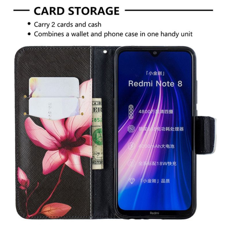 Folio Deksel Xiaomi Redmi Note 8 Rosa Blomst Beskyttelse