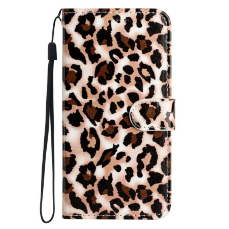 Folio Deksel Til Moto G73 5G Med Kjede Strappy Leopardtrykk