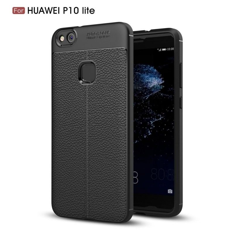 Deksel for Huawei P10 Lite Svart Dobbeltlinjet Litchi-Effekt
