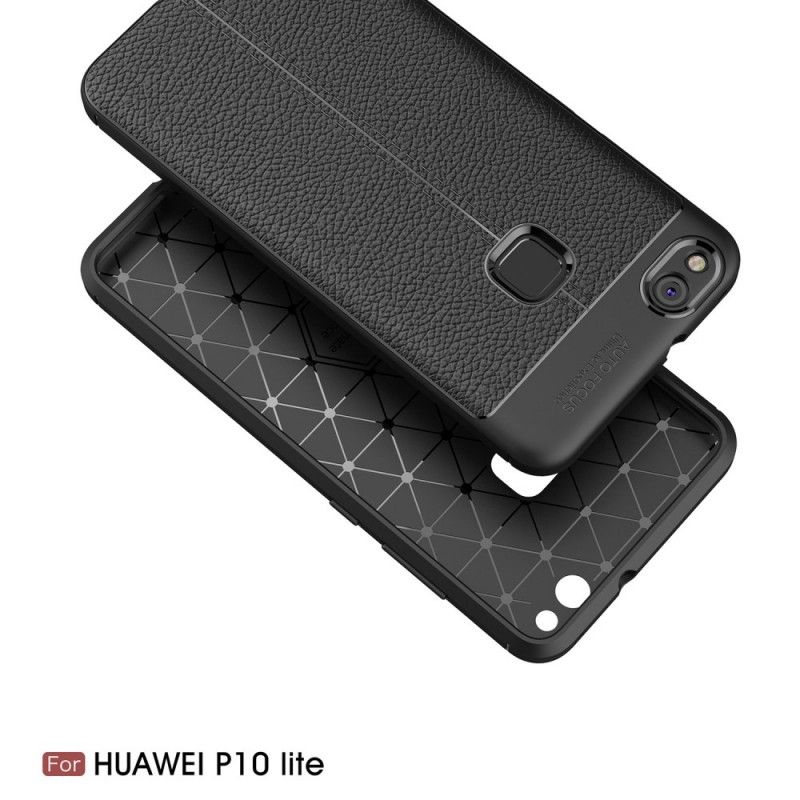 Deksel for Huawei P10 Lite Svart Dobbeltlinjet Litchi-Effekt