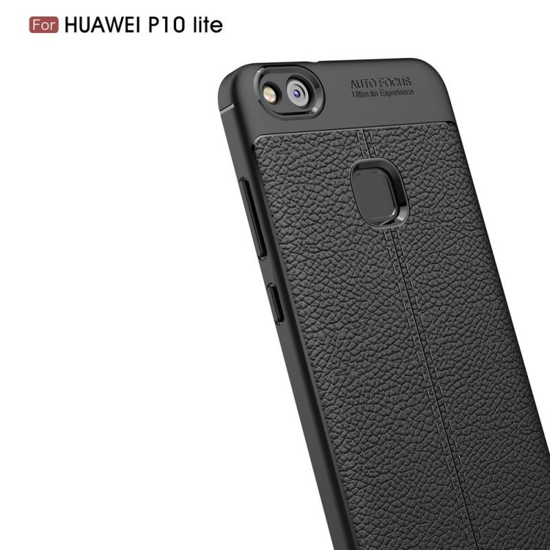 Deksel for Huawei P10 Lite Svart Dobbeltlinjet Litchi-Effekt