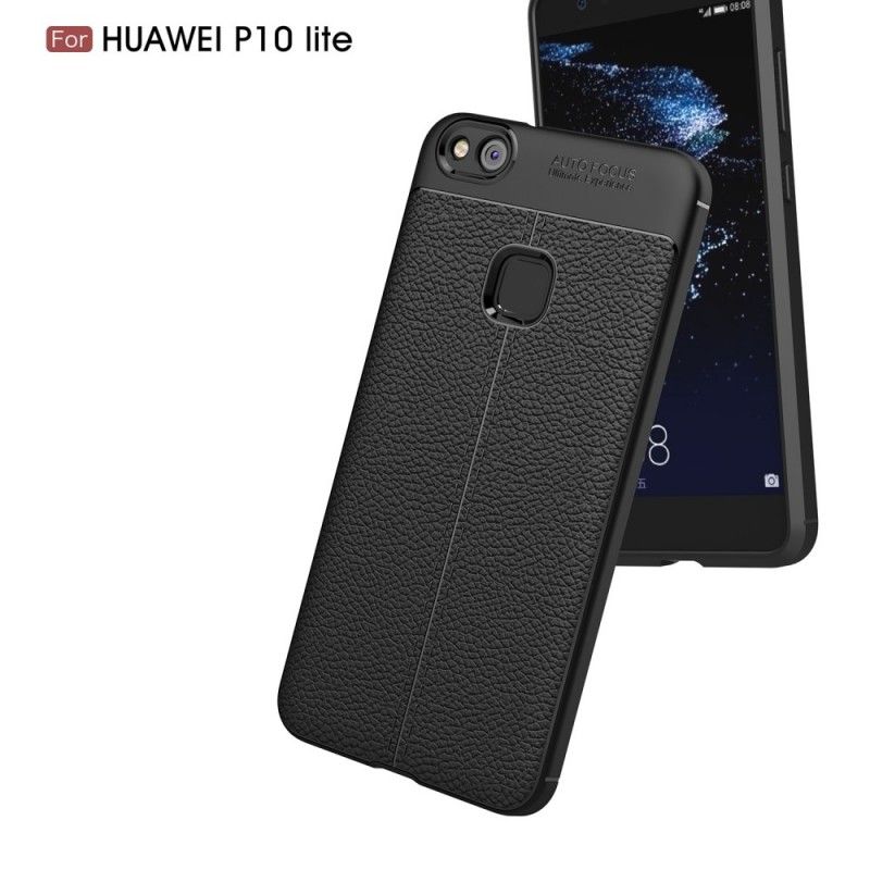 Deksel for Huawei P10 Lite Svart Dobbeltlinjet Litchi-Effekt