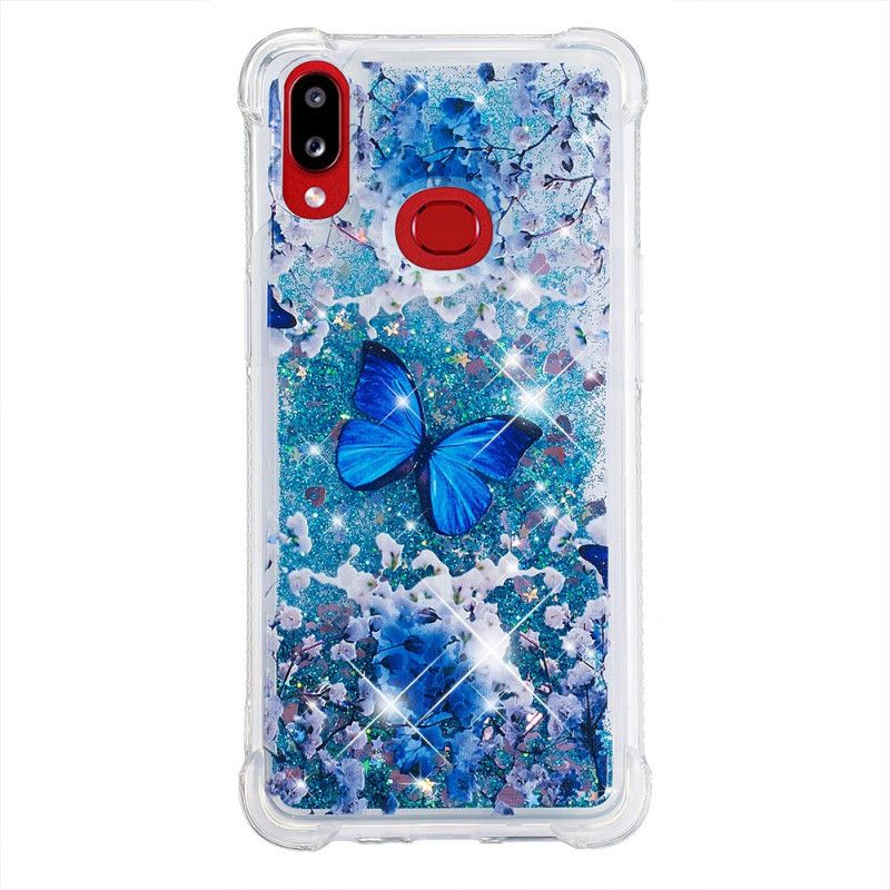 Deksel for Samsung Galaxy A10s Blå Glitter Sommerfugler