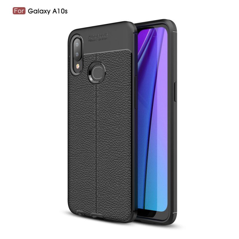 Deksel for Samsung Galaxy A10s Svart Dobbeltlinjet Litchi-Effekt