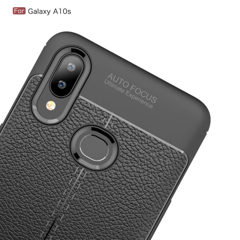 Deksel for Samsung Galaxy A10s Svart Dobbeltlinjet Litchi-Effekt