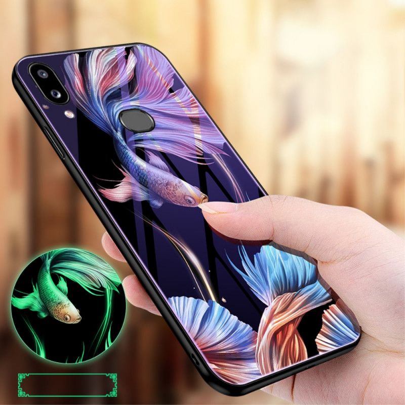 Deksel Samsung Galaxy A10s Rød Herdet Glass Med Fluorescerende Mønster