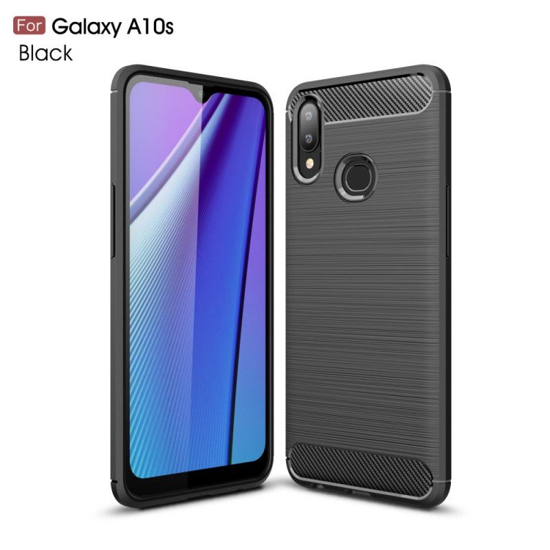 Deksel Samsung Galaxy A10s Svart Børstet Karbonfiber