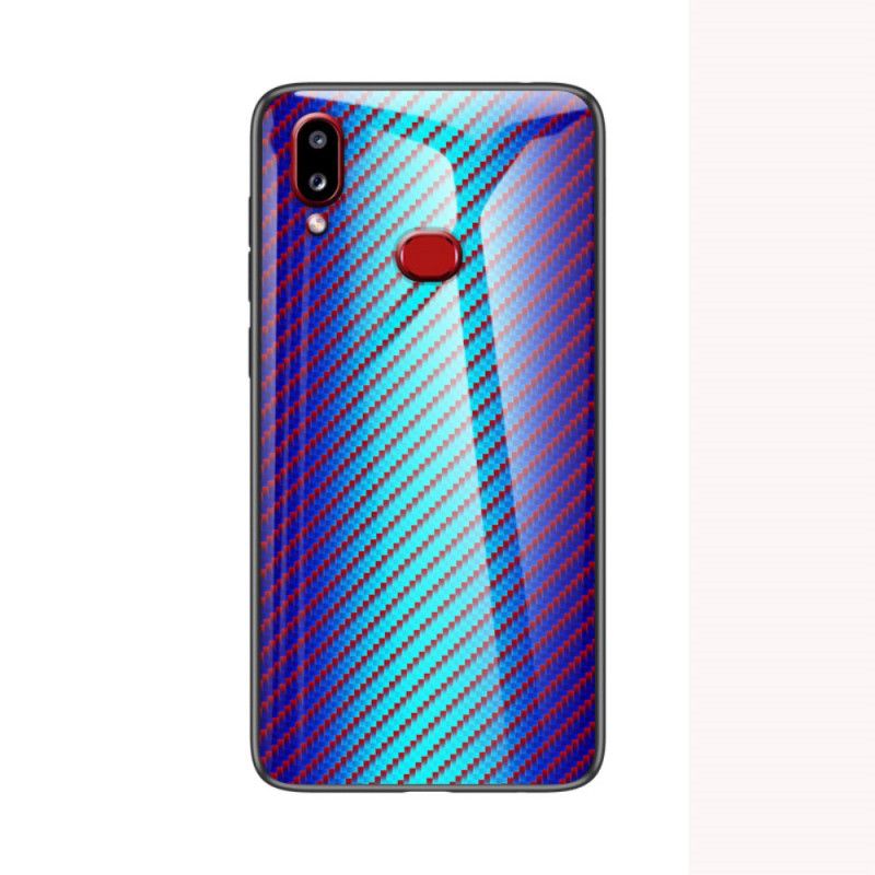 Deksel Samsung Galaxy A10s Svart Karbonfiber Herdet Glass