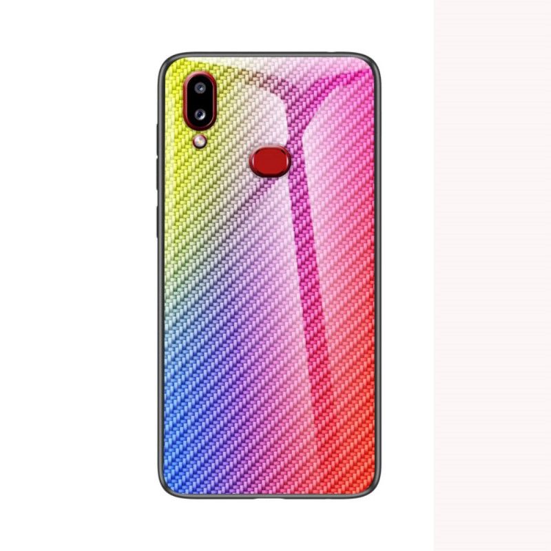 Deksel Samsung Galaxy A10s Svart Karbonfiber Herdet Glass