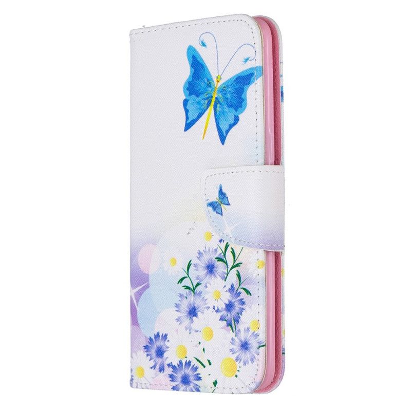 Folio Deksel for Samsung Galaxy A10s Magenta Malte Sommerfugler Og Blomster