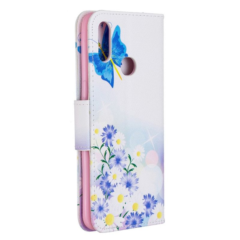 Folio Deksel for Samsung Galaxy A10s Magenta Malte Sommerfugler Og Blomster