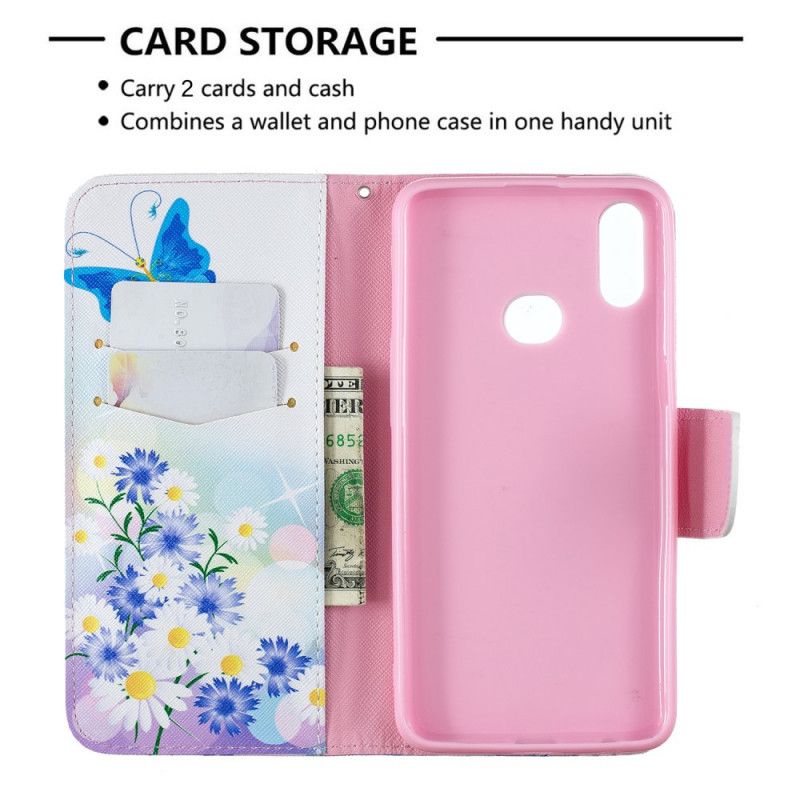 Folio Deksel for Samsung Galaxy A10s Magenta Malte Sommerfugler Og Blomster