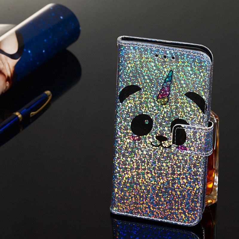 Folio Deksel for Samsung Galaxy A10s Panda På Glitter Bakgrunn