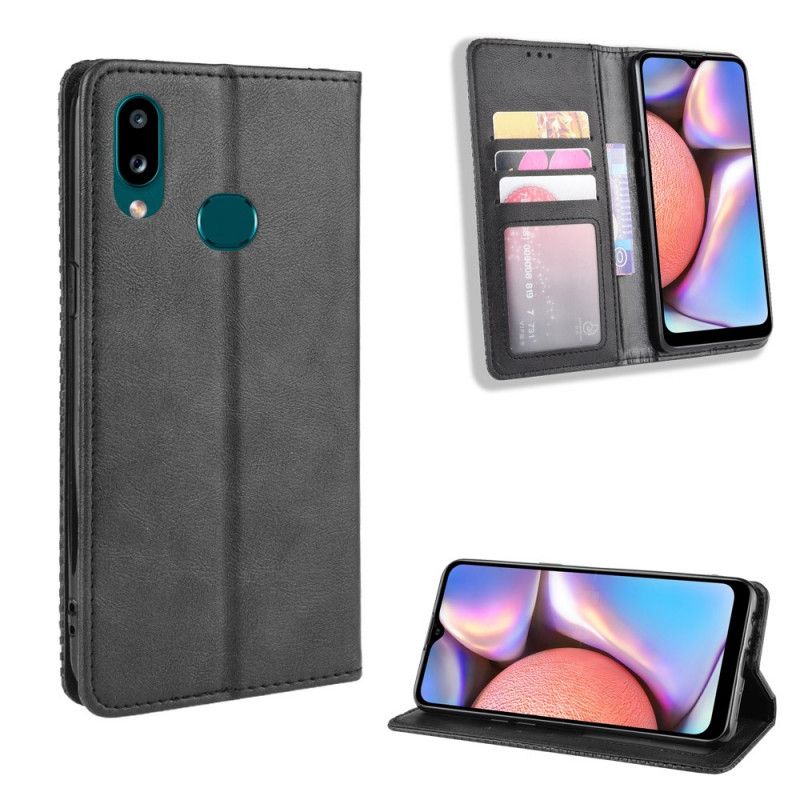 Folio Deksel for Samsung Galaxy A10s Svart Stilisert Vintage Skinn-Effekt