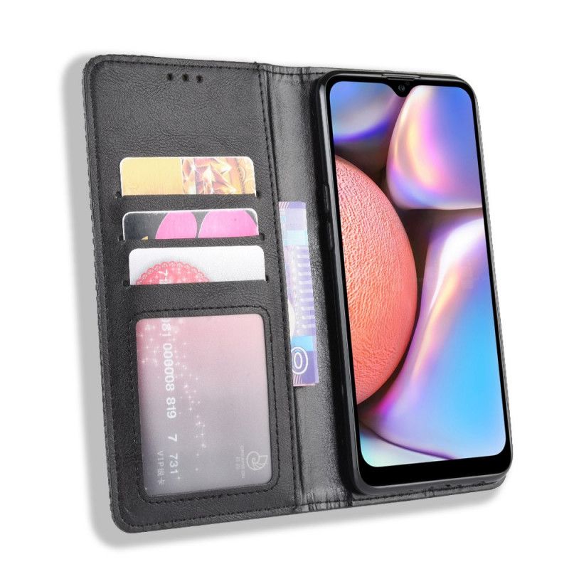 Folio Deksel for Samsung Galaxy A10s Svart Stilisert Vintage Skinn-Effekt