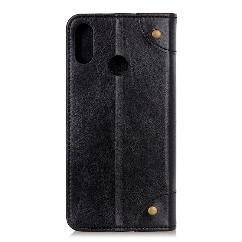 Folio Deksel for Samsung Galaxy A10s Svart Vintage Nagler I Delt Skinn